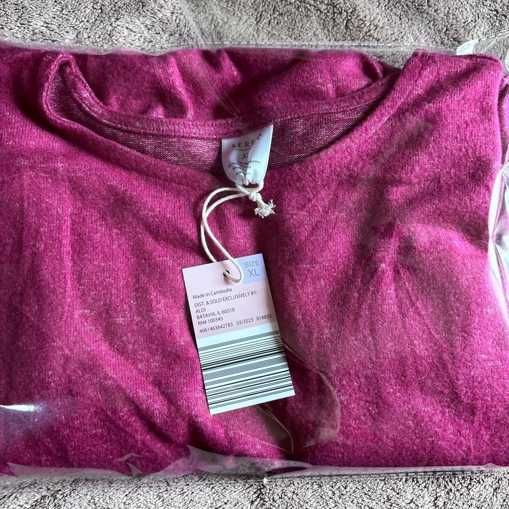 Serra Ladies Front Knot Top Magenta Pink Heathered 3/4 Sleeve Knit Shirt XL NEW - Picture 6 of 6